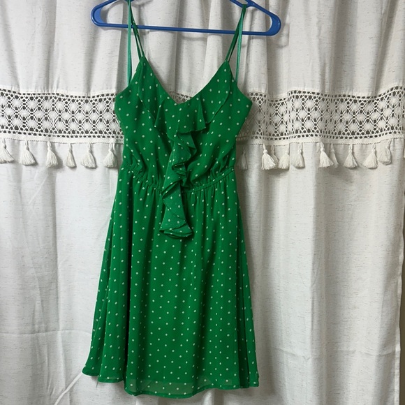 Ya Los Angeles Dresses & Skirts - Ya Los Angeles Green Polka Dot Ruffle Mini Dress